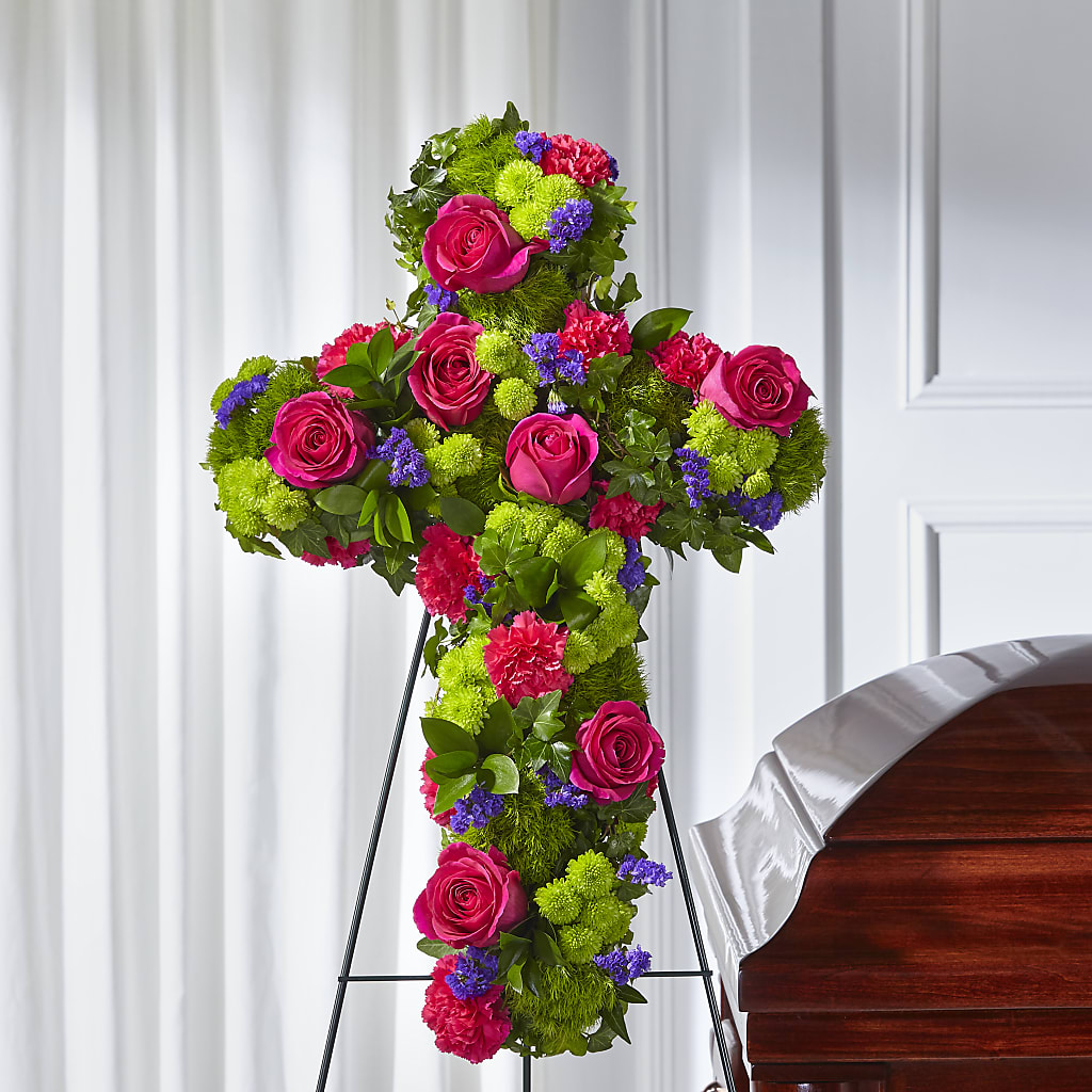 Tribute Rose Floral Cross – CHARLIE'S FLOWERS & GOURMET BASKETS, Rahway NJ