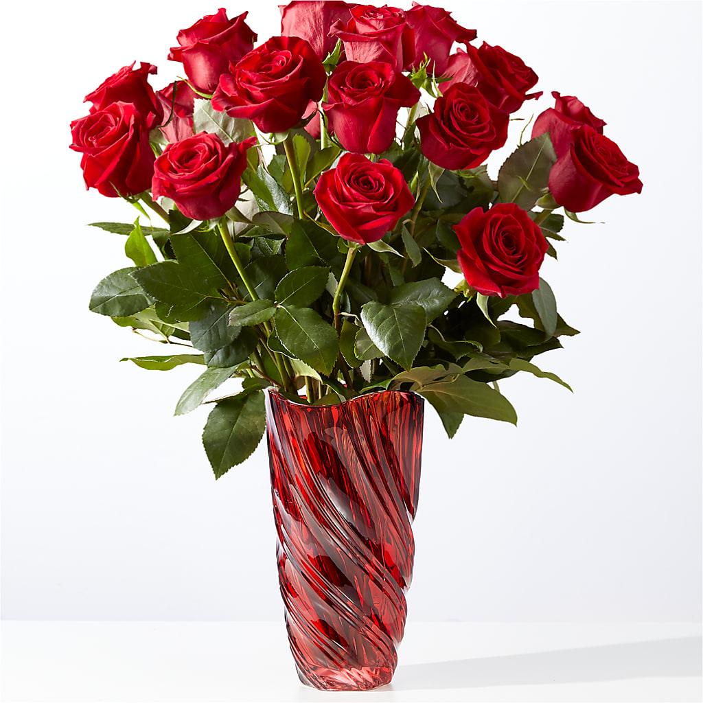 Classic Love Red Rose Bouquet with Luxe Swirl Vase – CHARLIE'S FLOWERS & GOURMET BASKETS, Rahway NJ
