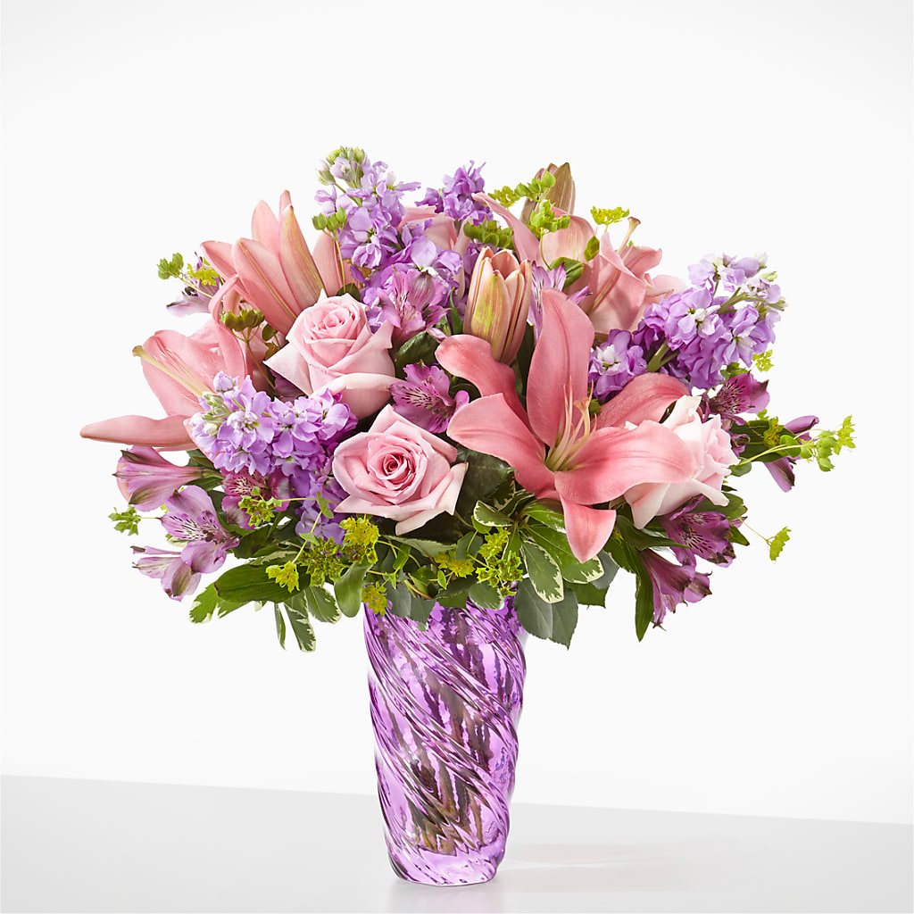 Precious Petals Bouquet with Luxe Swirl Vase – CHARLIE'S FLOWERS & GOURMET BASKETS, Rahway NJ