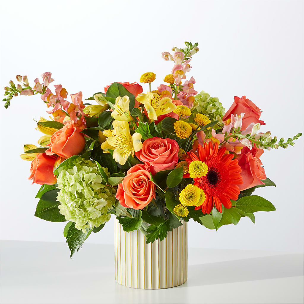 Autumn Sunshine Bouquet with Ivory Vase – CHARLIE'S FLOWERS & GOURMET BASKETS, Rahway NJ